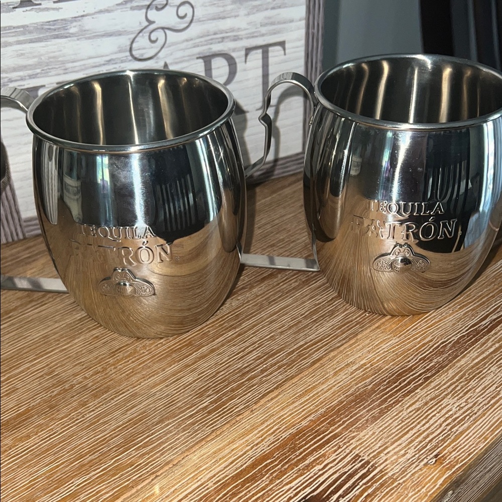 Set of 2 Patron silvertone mugs. NWOT